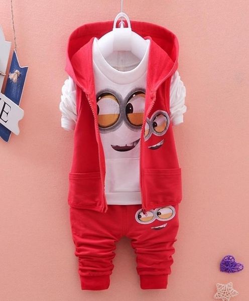 

baby boys clothes set cartoon minion boys girls hooded jacket shirts pants suit baby kids children clothing bebes tracksuit mx19089863451, White
