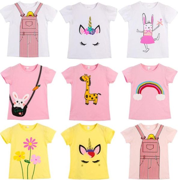 

baby girl tshirts summer shirt cartoon short sleeve tee flower rabbit unicorn giraffe animal printed kid clothing 11 colors6498387, Blue