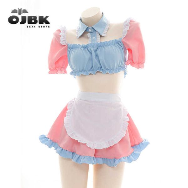 

set ojbk maid cosplay outfit cute pink blue school girl costumes for female mini skirt uniform charming kawaii women's suit newhkd23070, Black;white