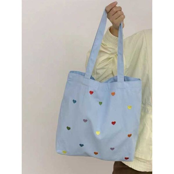 

canvas bag french summer love girl heart texture tote shoulder bag student