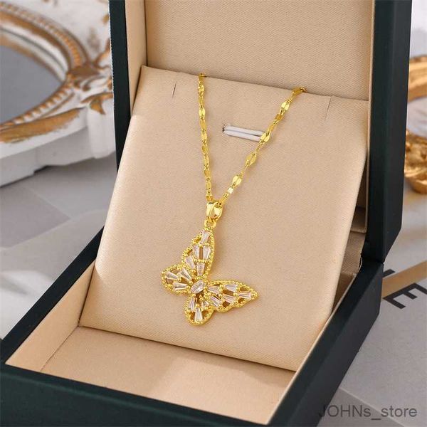 

pendant fashion butterfly pendant necklace for women trendy gold stainless steel chains vintage couple jewelry r230829, Silver