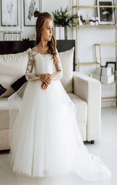 

in stock flower girl dresses sheer long sleeve appliques lace children birthday wedding dress mc23088872598, White;blue