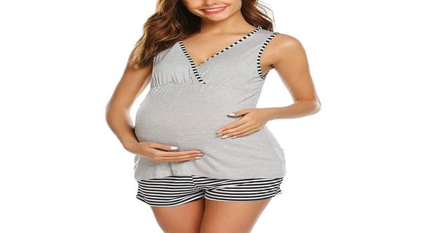 

maternity pajamas set nursing baby pregnant homewear sleep suit vest stripe shorts sets striped summer vest shorts suit4180044, White