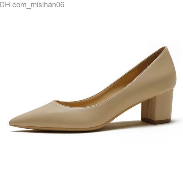 

dress shoes big size pointed toe shoes square high heels genuine leather women pumps elegant office lady work female single a006 z230703, Black