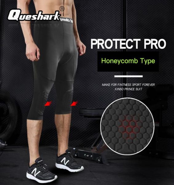 

honeybomb kneepads men039s running tights compression men cropped trousers sport leggings gym fitness training basketball pants1609094, Black;blue