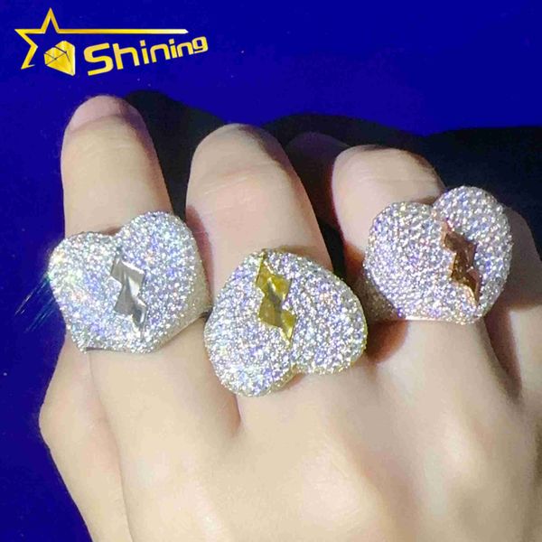 

designer jewelry iced out diamond rings 925 sterling silver broken heart rings hip hop jewelry