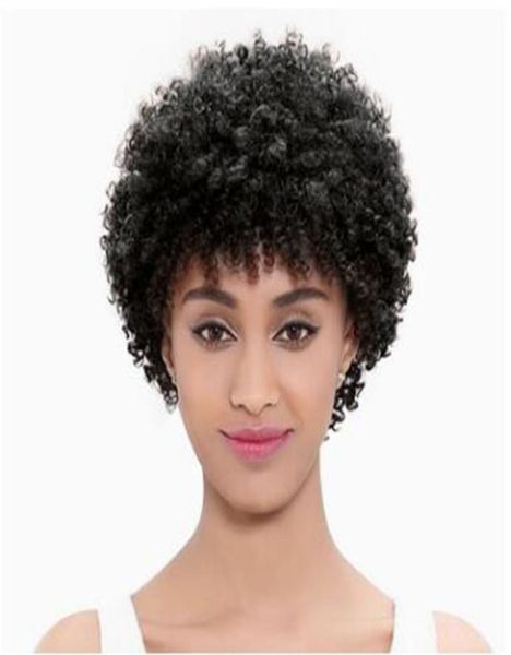 

brazilian hair african ameri short curly wig simulation human hair short kinky curly wig in stock9819069, Black