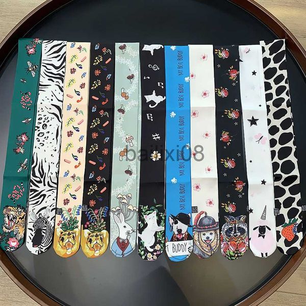 

scarves 11 colors cartoon animal skinny bag silk scarf women luxury brand foulard women tie fashion head scarves for ladies j230703, Blue;gray