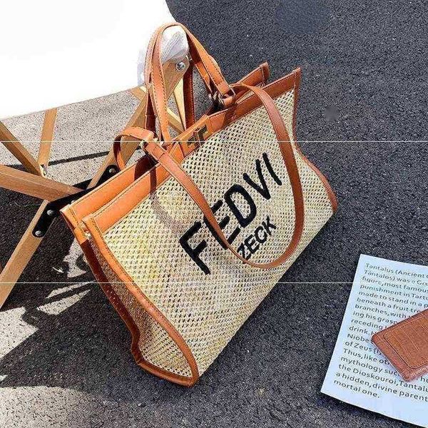 

lady large capacity beach bag one shoulder bag high-capacity straw shopping bags fashion tote bag womens versatile portable weaving season p