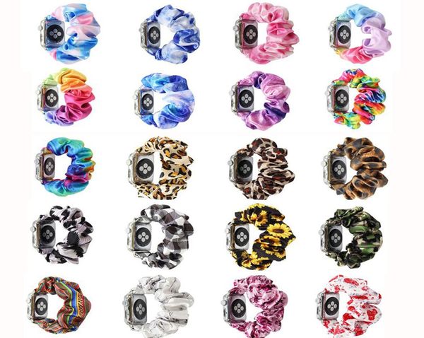 

scrunchies apple watch bands 3840mm 4244mm women cloth pattern printed fabric wristbands straps elastic scrunchy band for iwatc9324655, Black;brown