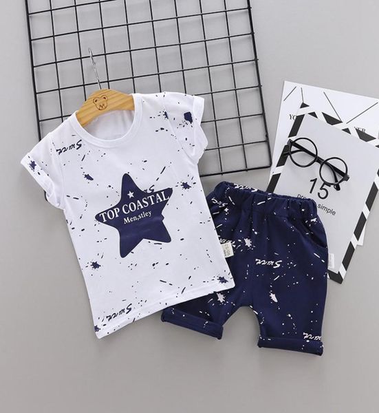 

2pcs kids baby boys clothing sets boy girls cotton star tshirt short pant summer children clothes1532941, White
