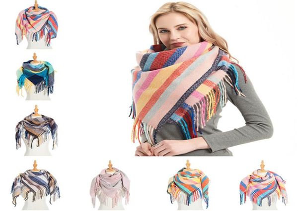 

40colors women plaid scarves with tassel wrap stripe shawl winter squared neckerchief grid scarf female warm tippet lattice blanke5776959, Red;brown