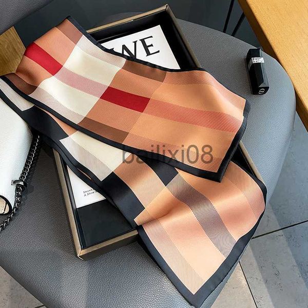 

scarves luxury design ribbon silk scarf 17*150cm headband neckerchief foulard female hair scarfs neck tie lady skinny scarves soft satin j23, Blue;gray