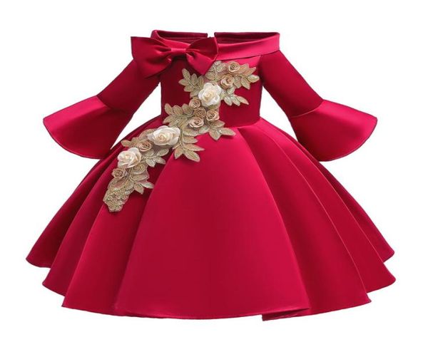 

winter kids dress for girls clothes children embroidery flowers wedding dresses for girls performance toddler girl dress vestido4861854, Red;yellow