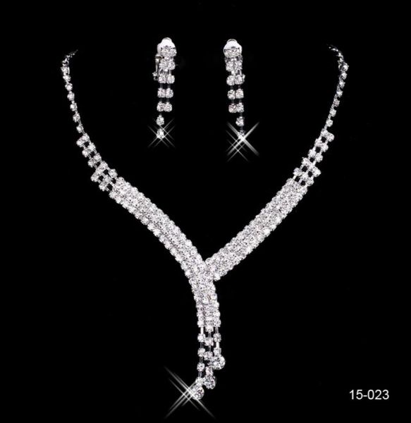 

15023 sparkly silver sets bride wedding pageant rhinestone necklace earrings jewelry sets for party bridal jewelry7038933, White