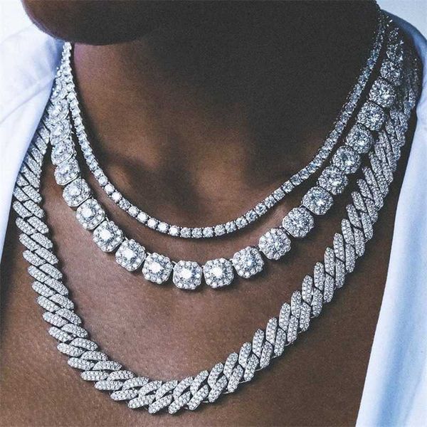 

strands men women luxury prong cuban link chain necklace bling iced out crystal zircon cluster tennis necklaces hip hop jewelry 230613, Black