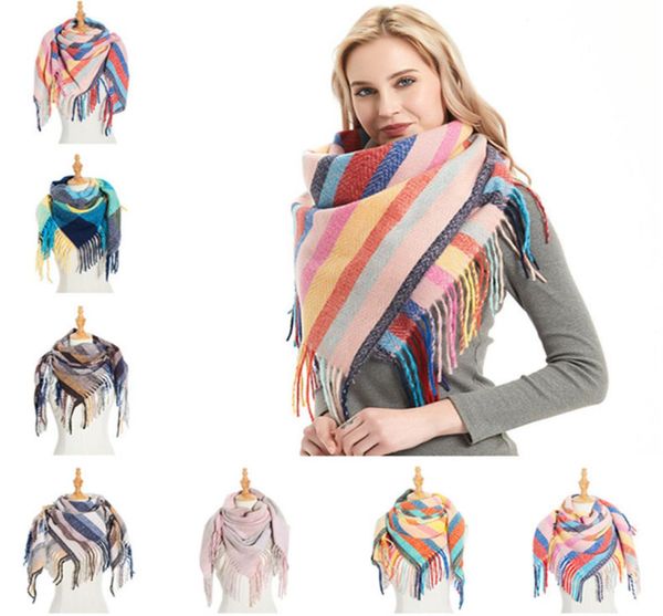 

40colors women plaid scarves with tassel wrap stripe shawl winter squared neckerchief grid scarf female warm tippet lattice blanke2369904, Red;brown