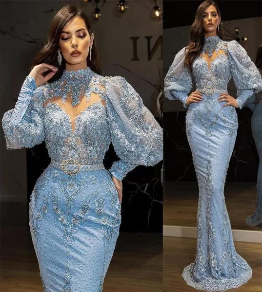 

2022 plus size arabic aso ebi luxurious lace beaded prom dresses mermaid high neck evening formal party second reception gowns c058063992, Black