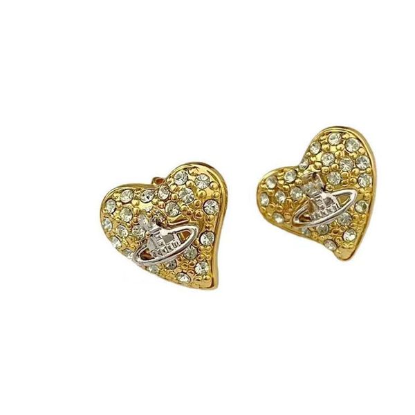 

saturn charm love brand designer geometry celebrity round rhinestone earrings wedding party jewelry with box good, Golden