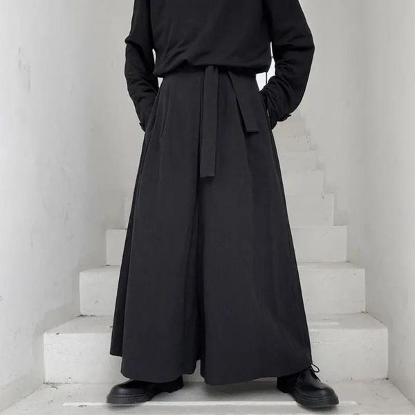 

men s pants men hakama harajuku kimono samurai casual wide chinese style hanfu tang trousers male kendo uniforms 230701, Black