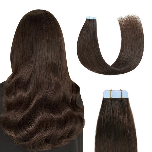 

adhesive tape on hair extensions 2# brown prebonded pu skin bleached human virgin hair extension 40pcs/100g 18-24 inch in stock, Black