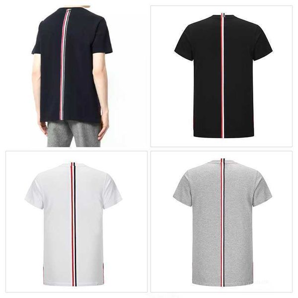 

tb thom men's t-shirt summer fashion brand clothing cotton jersey striped back casual outweaer solid blouses, White;black