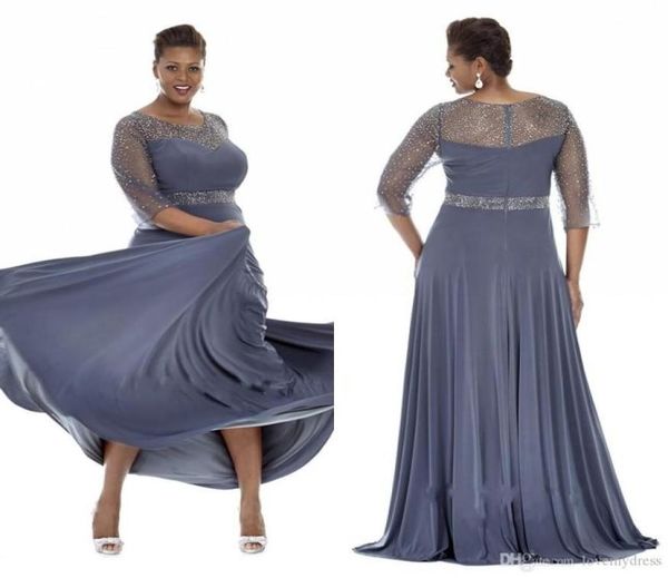 

gray plus size special occasion dresses 2019 sheer sleeves evening gowns with beads mother of the bride dress party plus long dres9663940, Black