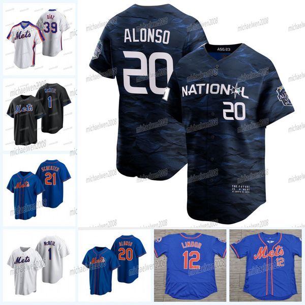 

12 francisco lindor mets 2023 all star jersey francisco alvarez brett baty jeff mcneil pete alonso starling marte daniel vogelbach nimmo pha, Blue;black