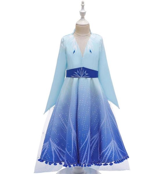 

retail girls cartoon cosplay frozen 2 dresses kids cosplay party dress princess dresses yestidos kids designer costume long sleeve5374430, Blue