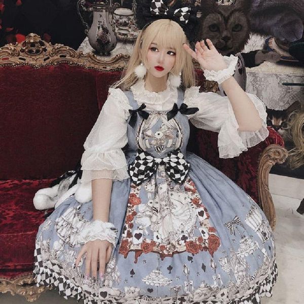 

t-shirt baby doll for woman lolita shirt harajuku cool long sleeves punk suspender clothing girls vintage dark funeral kawaii jsk, White