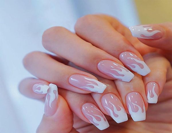 

24pcs charming pink flame short ballet wearable fake nails press on square head full cover detachable finished fingernails ty4100623, Red;gold