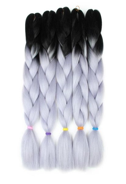 

ombre two one mix colors kanekalon braiding hair synthetic jumbo braiding hair extensions 24inch crochet braids hair bulk wholesal9731427, Black;brown