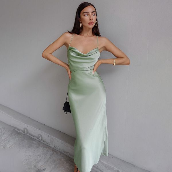 

basic casual dresses 2023 summer women s backless pile collar tied sleeveless pure color ankle length dress 230701, Black;gray