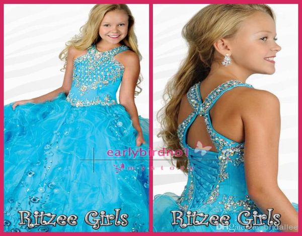 

aqua blue girls pageant dresses 2016 halter with beads rhinestones ruffles organza floor length ball gowns child pageant party gow3755603, White;red