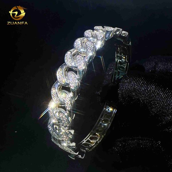 

iced out jewelry moissanite cuban bracelet 13.5mm width 925 sterling silver vvs moissanite bracelet men