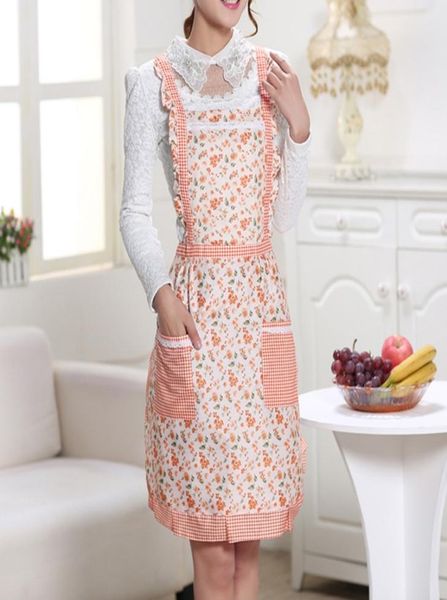 

waterproof cooking apron printing princess apron dress thicken women cotton bib with pockets ladies pinafore house supplies3562591, Pink;blue