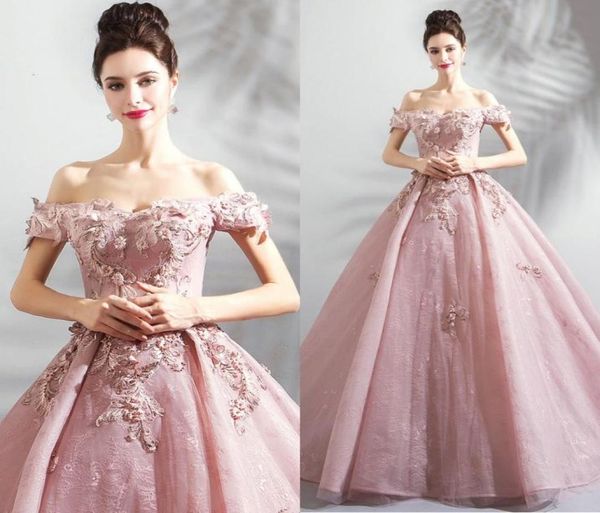 

2019 elegant off the shoulder ball gown long evening dresses 3d flowers beaded custom made lace formal evening gowns prom party dr3724304, Black;red