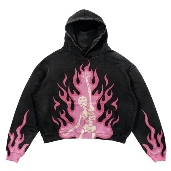 

women s hoodies sweatshirts european and american trendy brand original personality flame skull print retro high street loose long sleeved c, Black