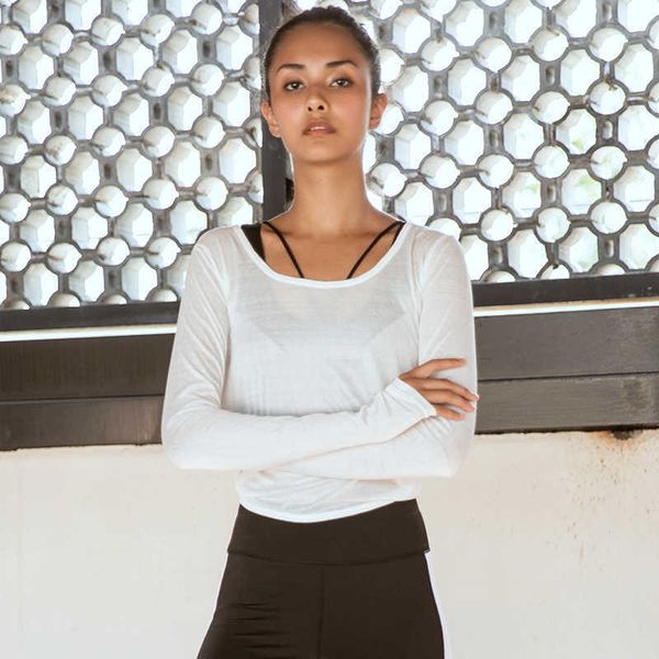 

yoga outfits new style open back tie yoga suit women's long sleeve running yoga slim back long sleeve t-shirt, White;red