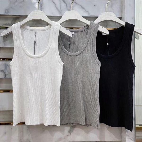 

designer women tanks embroidery logo anagram tank summer short slim navel exposed outfit elastic sports knitted tanks white