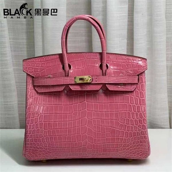 

designer birkins h ermeess crocodile leather handmade black nile leather cherry blossom powder 25 high glossy face belly for womenqq with lo