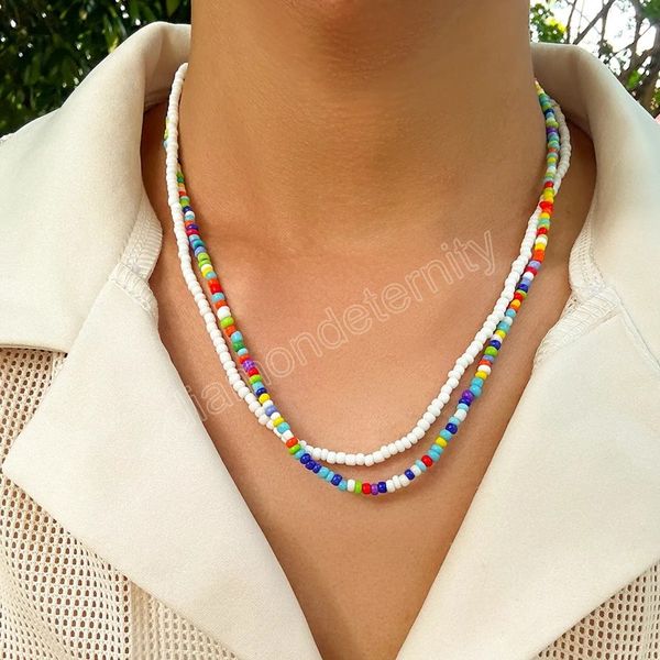 

boho layered small seed beads choker necklace for men trendy summer collar on neck accessories 2023 fashion jewelry male gifts, Golden;silver