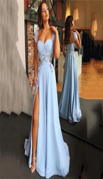 

sky blue evening dresses with front split elegant cap sleeve sweetheart beads sequins backless long prom gowns women bridesmaid pa5037274, Black;red