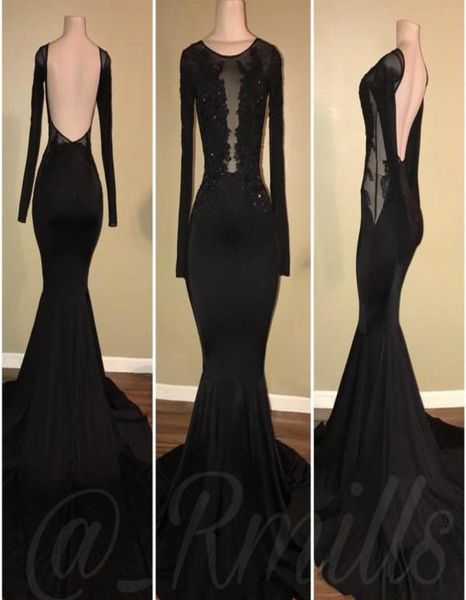 

2019 open back prom dress black sheer long sleeves formal pageant holidays wear graduation evening party gown custom made plu8592716