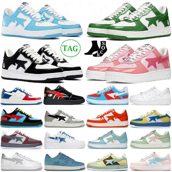 

sta bapesta sk8 casual shoes bapesta low baped for men sneakers patent leather black white blue camouflage skateboarding sports