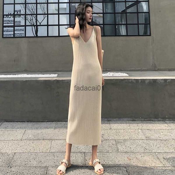 

fashion women vneck maxi dress sling sleeveless dresses knitted long dress women, Black;gray