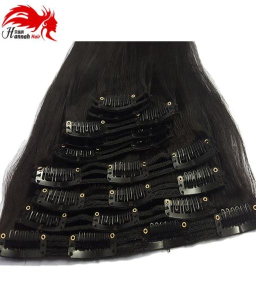

hannah product clip in 100 brazilian human hair extensions full head 7pcs set 126394909, Black