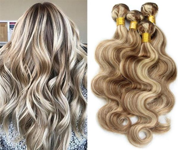 

piano color body wave human hair bundles with with lace closure brown and blonde hair 3 bundles 1030 inch80127002671072, Black