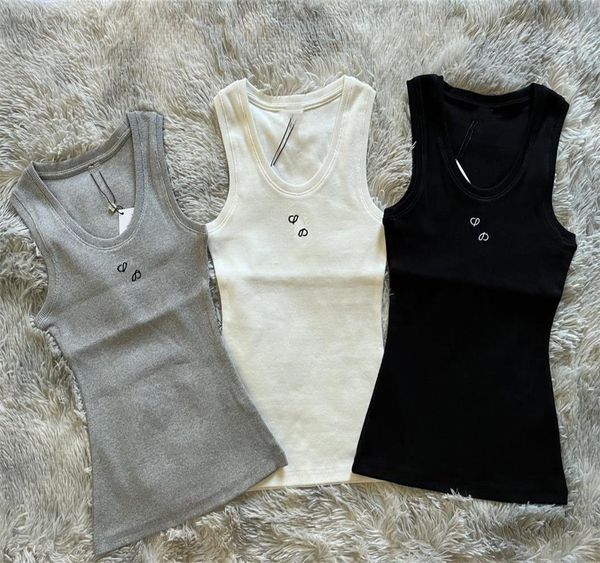 

Women Top Tanks Vest T Shirts Anagram Embroidered Cotton-blend Tank Tops Designer Skirts Yoga Suit Two Piece Dress Bra Vest Ladies Solid Vintage T Shirt Femme, Gray