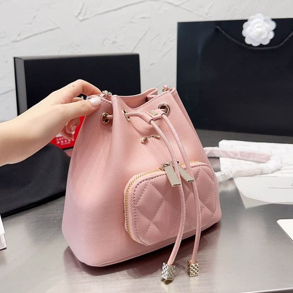 

classic portable women bucket bag gold hardware caviar leather quilted vintage crossbody designer bag multi pocket handbag suitcase outdoor